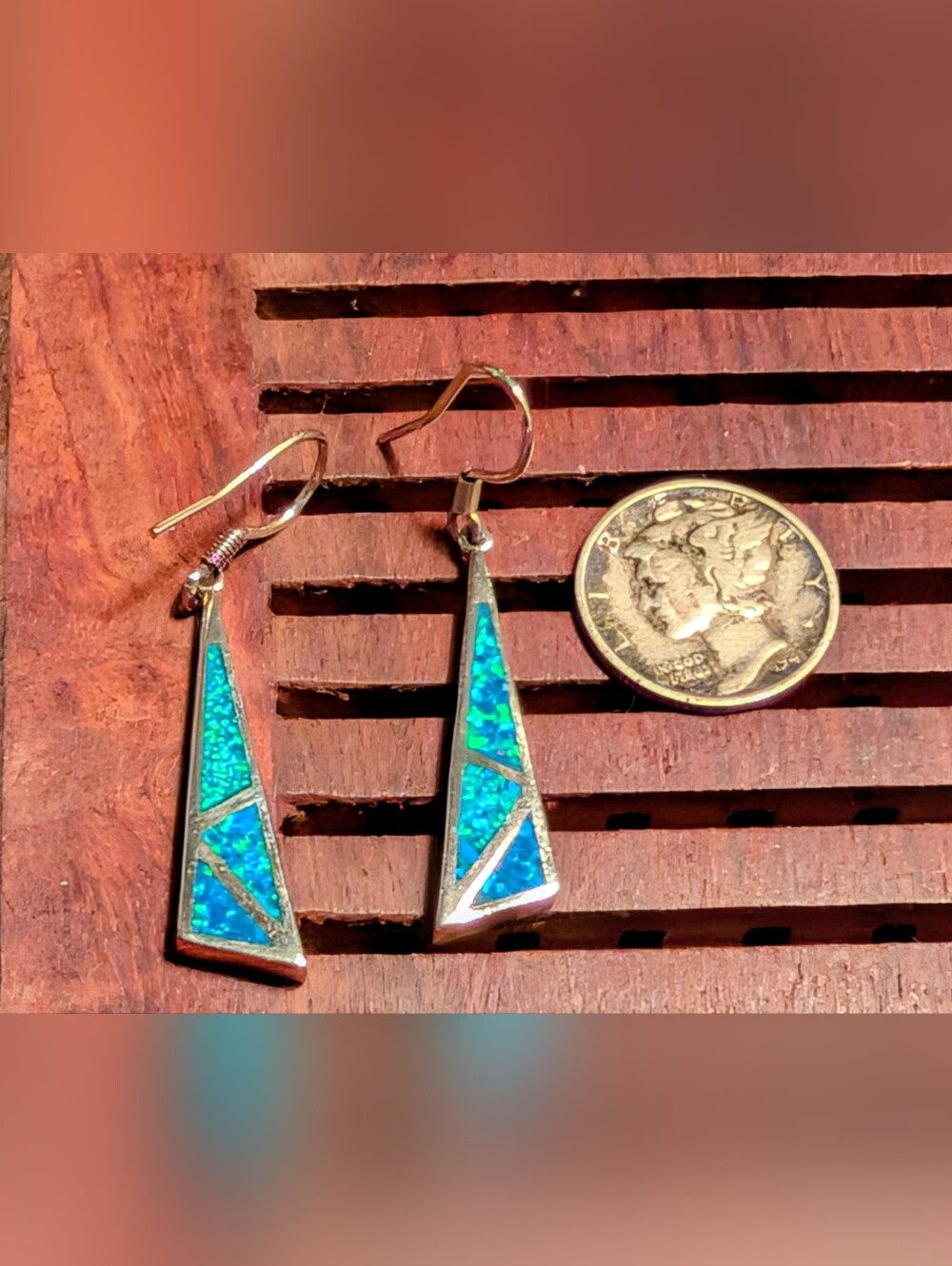 Sterling Silver Blue Opal Inlay Drop Earrings